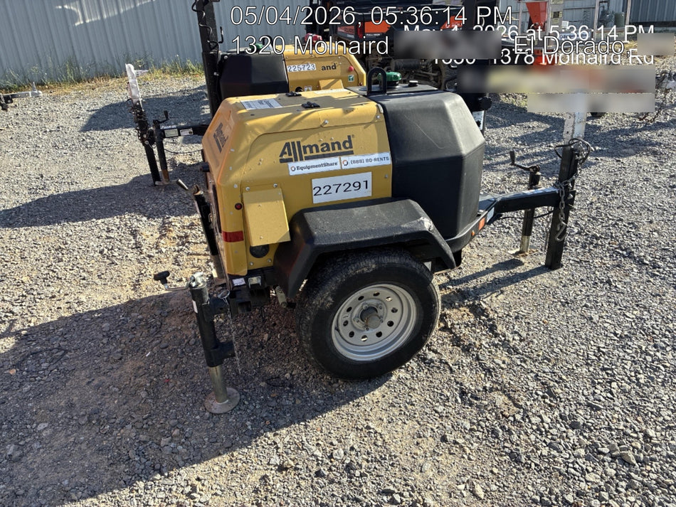 2022 Allmand NLV3GR (4) LED Light Fixture 350W, 23' Vertical Mast, 3kW Prime, Towable, Deep Sea L401, Leveling Jacks, Yanmar T4F 5.8hp