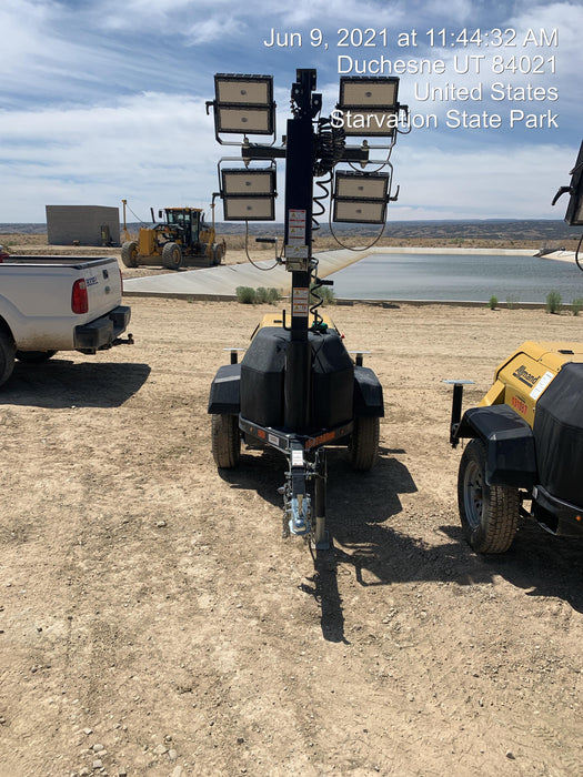 2021 Allmand NLV3GR (4) LED Light Fixture 350W, 23' Vertical Mast, 3kW Prime, Towable, Deep Sea L401, Leveling Jacks, Yanmar T4F 5.8hp