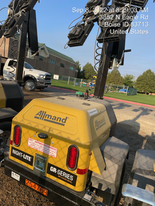 2022 Allmand NLV3GR (4) LED Light Fixture 350W, 23' Vertical Mast, 3kW Prime, Towable, ES Decals, T3