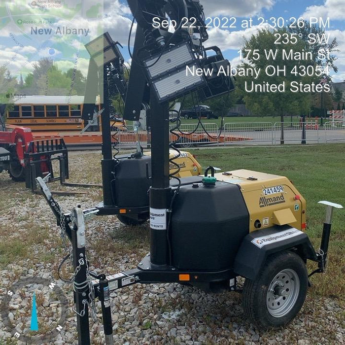 2022 Allmand NLV3GR (4) LED Light Fixture 350W, 23' Vertical Mast, 3kW Prime, Towable, Deep Sea L401, Leveling Jacks, Yanmar T4F 5.8hp