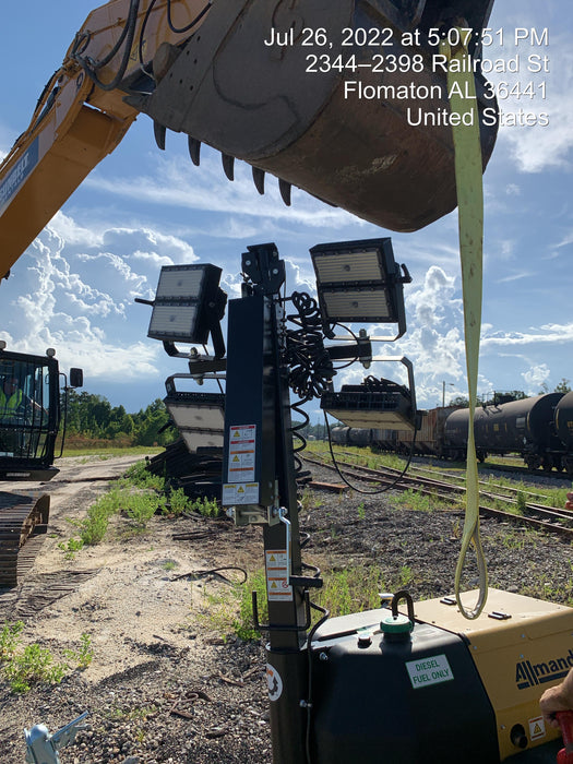 2022 Allmand NLV3GR (4) LED Light Fixture 350W, 23' Vertical Mast, 3kW Prime, Towable, Deep Sea L401, Leveling Jacks, Yanmar T4F 5.8hp