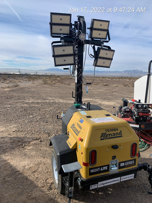 2021 Allmand NLV3GR (4) LED Light Fixture 350W, 23' Vertical Mast, 3kW Prime, Towable, Deep Sea L401, Leveling Jacks, Yanmar T4F 5.8hp