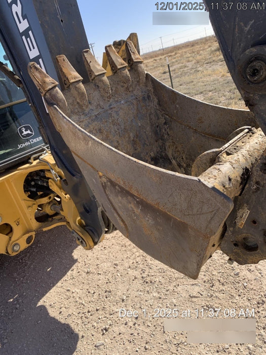 2019 John Deere 410L 4WD, CAB/HVAC, Standard Dipperstick, ISO Controls, Rear Aux Hydraulics, Manual QC w/1.5 Yd Bucket w/Forks, 24" Bucket