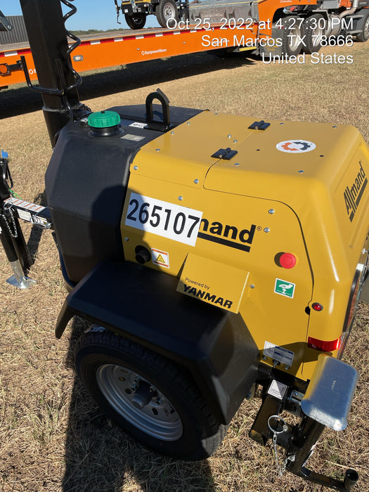 2022 Allmand NLV3GR (4) LED Light Fixture 350W, 23' Vertical Mast, 3kW Prime, Towable, ES Decals, T3