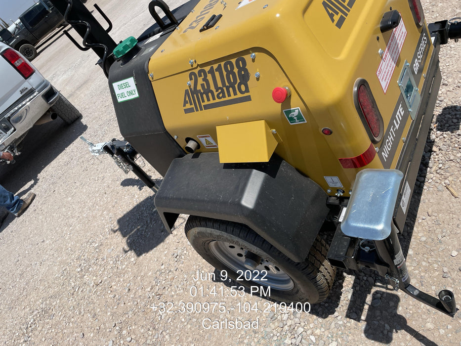 2022 Allmand NLV3GR (4) LED Light Fixture 350W, 23' Vertical Mast, 3kW Prime, Towable, Deep Sea L401, Leveling Jacks, Yanmar T4F 5.8hp