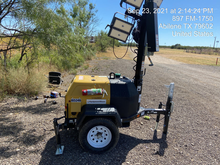 2021 Allmand NLV3GR (4) LED Light Fixture 350W, 23' Vertical Mast, 3kW Prime, Towable, Deep Sea L401, Leveling Jacks, Yanmar T4F 5.8hp