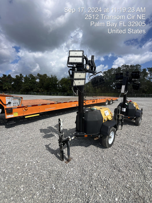 2021 Allmand NLV3GR (4) LED Light Fixture 350W, 23' Vertical Mast, 3kW Prime, Towable, Deep Sea L401, Leveling Jacks, Yanmar T4F 5.8hp