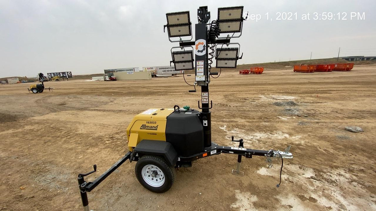 2021 Allmand NLV3GR (4) LED Light Fixture 350W, 23' Vertical Mast, 3kW Prime, Towable, Deep Sea L401, Leveling Jacks, Yanmar T4F 5.8hp