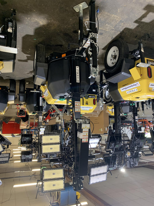 Allmand NLV3GR (4) LED Light Fixture 350W, 23' Vertical Mast, 3kW Prime, Towable, Deep Sea L401, Leveling Jacks, Yanmar T4F 5.8hp