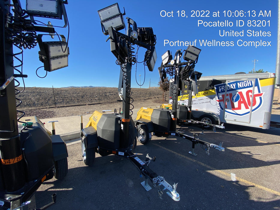 2022 Allmand NLV3GR (4) LED Light Fixture 350W, 23' Vertical Mast, 3kW Prime, Towable, ES Decals, T3