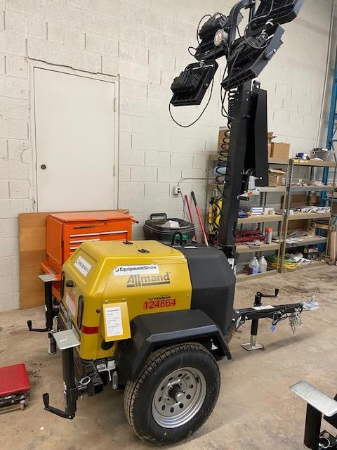 2020 Allmand NLV3GR (4) LED Light Fixture 350W, 23' Vertical Mast, 3kW Prime, Towable, Deep Sea L401, Leveling Jacks, Yanmar T4F 5.8hp