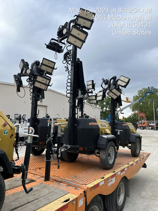 2022 Allmand NLV3GR (4) LED Light Fixture 350W, 23' Vertical Mast, 3kW Prime, Towable, Deep Sea L401, Leveling Jacks, Yanmar T4F 5.8hp