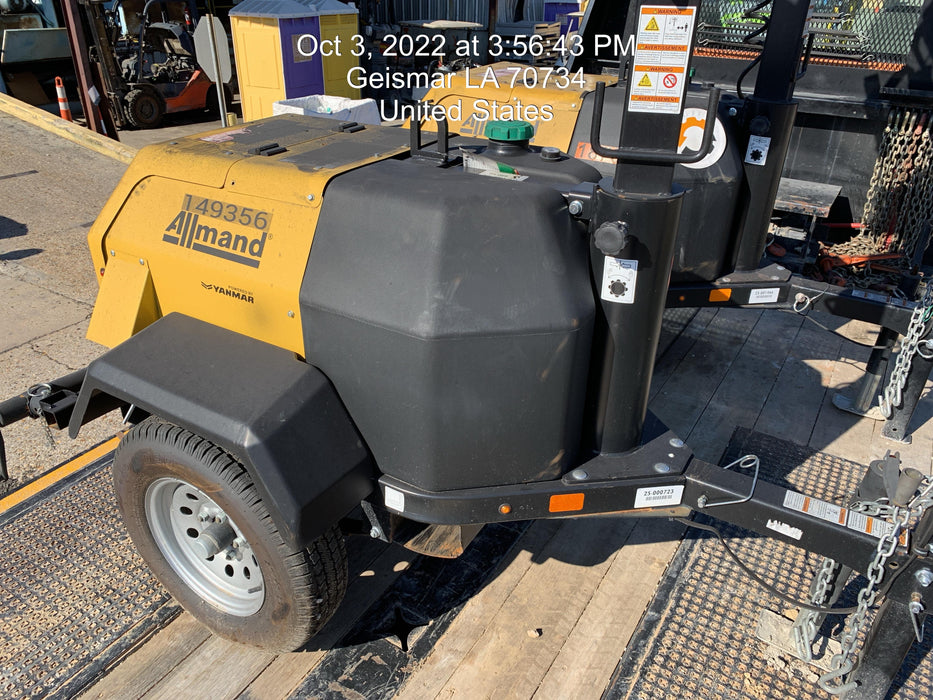 2022 Allmand NLV3GR (4) LED Light Fixture 350W, 23' Vertical Mast, 3kW Prime, Towable, Deep Sea L401, Leveling Jacks, Yanmar T4F 5.8hp