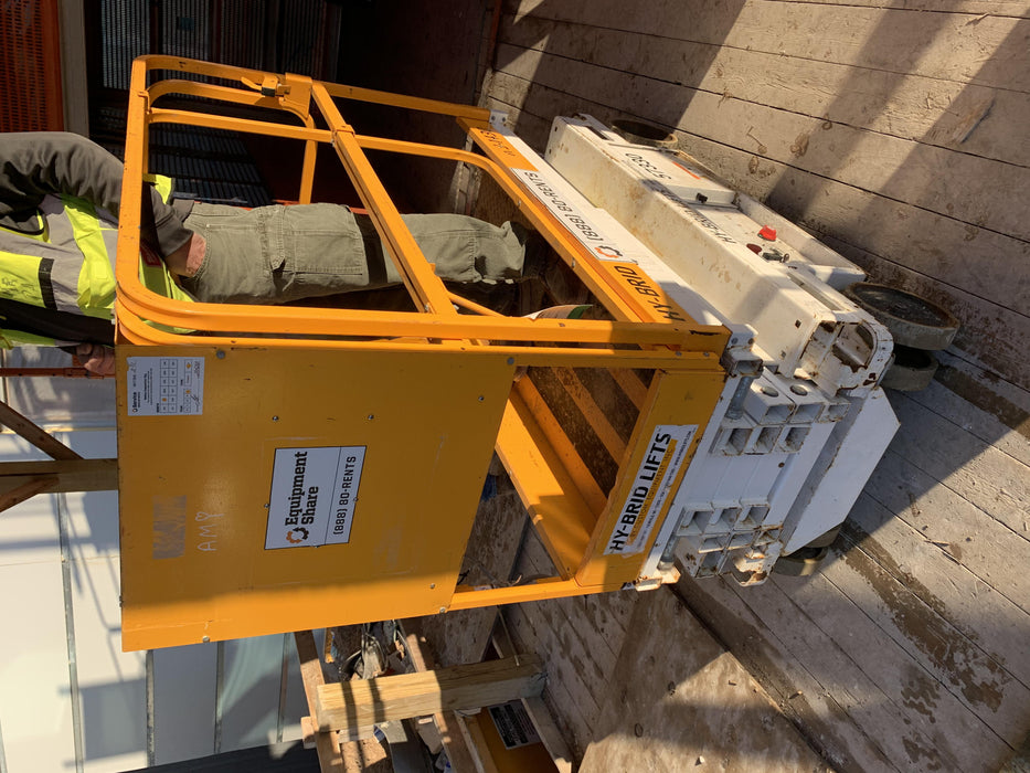 Custom Equipment HB-1430 <ul>
 <li>Hy-Brid Scissor Lift</li>
  <li>Platform capacity up to 670 lbs.</li>
  <li>Working height up to 20 ft</li>
  <li>Weighs under 1,700 lbs.</li>
  <li>Non-marking wheels </li>
</ul>
