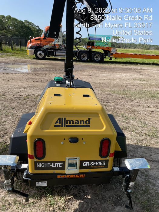 2022 Allmand NLV3GR (4) LED Light Fixture 350W, 23' Vertical Mast, 3kW Prime, Towable, Deep Sea L401, Leveling Jacks, Yanmar T4F 5.8hp