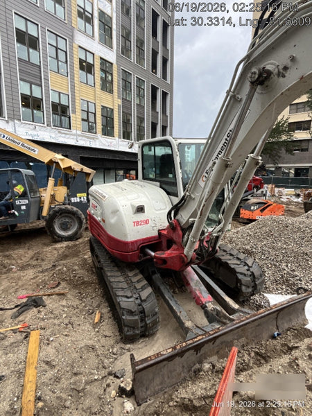 2019 Takeuchi TB290 Cab, AC, Rubber Tracks, Dozer Blade, Travel Alarm, Control Pattern Change Valve, Auxiliary Hydraulics w/18" Quick Coupler Bucket with teeth, 6.2 cu. ft. capacity/24" Quick Coupler Bucket with teeth, 8.6 cu. ft. capacity/36" Quick Coupler Bucket with teeth, 13.4 cu. ft. capacity, Quick Coupler, Hydraulic Thumb Installed