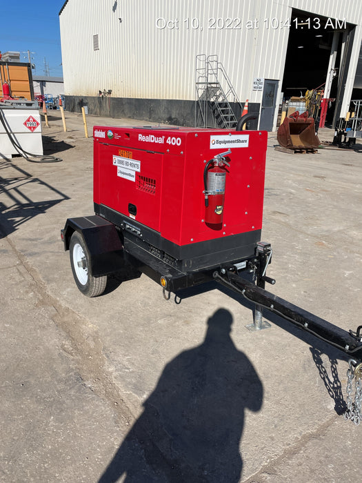 2022 Shindaiwa DGW400MDL Kubota D902 Engine, 23 HP, Dual Op Welder, Wire, Arc, Droop Stick, Tig, and CC Stick Functionality, Simulphase, 3 Phase and 1 Phase Gen Output, Single Axle NB Trlr, Slr Trckl Chrg 12V 12W, Fire Ext
