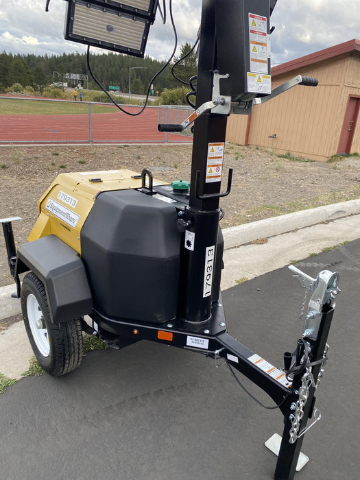 Allmand NLV3GR (4) LED Light Fixture 350W, 23' Vertical Mast, 3kW Prime, Towable, Deep Sea L401, Leveling Jacks, Yanmar T4F 5.8hp