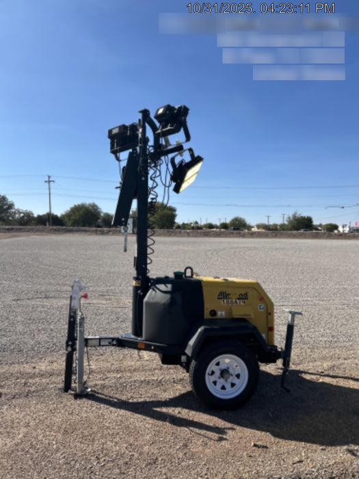 Allmand NLV3GR (4) LED Light Fixture 350W, 23' Vertical Mast, 3kW Prime, Towable, Deep Sea L401, Leveling Jacks, Yanmar T4F 5.8hp