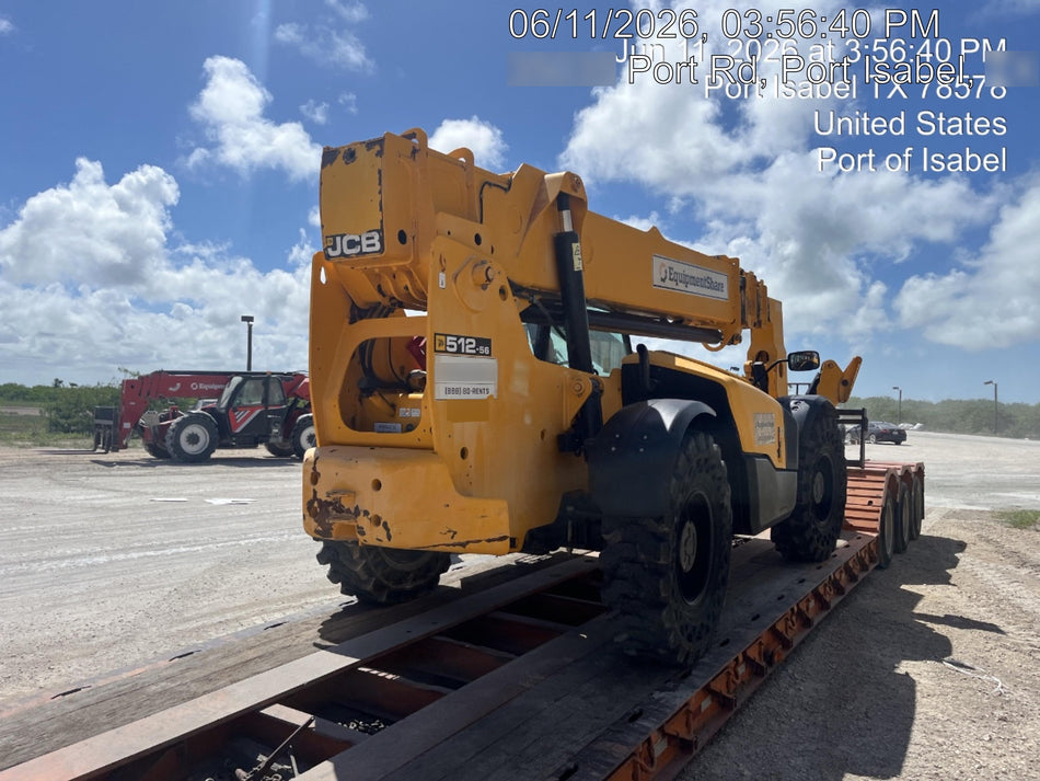 2019 JCB 512-56 109 HP w/CAB/HVAC, Beacon, Aux Hydraulics, Worklights, Solid Tires, 60" Carriage/Forks