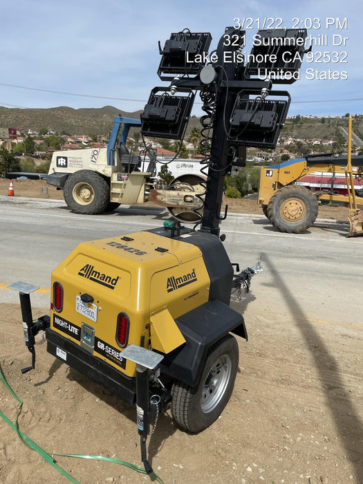 2021 Allmand NLV3GR (4) LED Light Fixture 350W, 23' Vertical Mast, 3kW Prime, Towable, Deep Sea L401, Leveling Jacks, Yanmar T4F 5.8hp