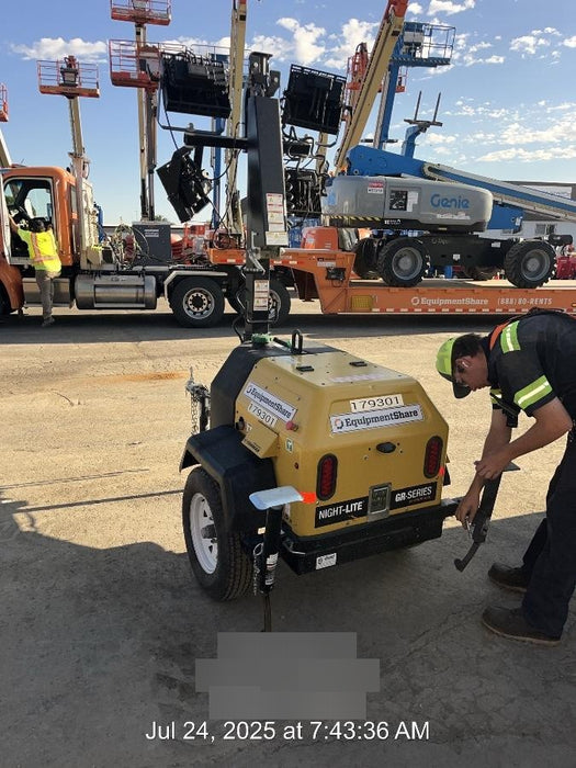 Allmand NLV3GR (4) LED Light Fixture 350W, 23' Vertical Mast, 3kW Prime, Towable, Deep Sea L401, Leveling Jacks, Yanmar T4F 5.8hp