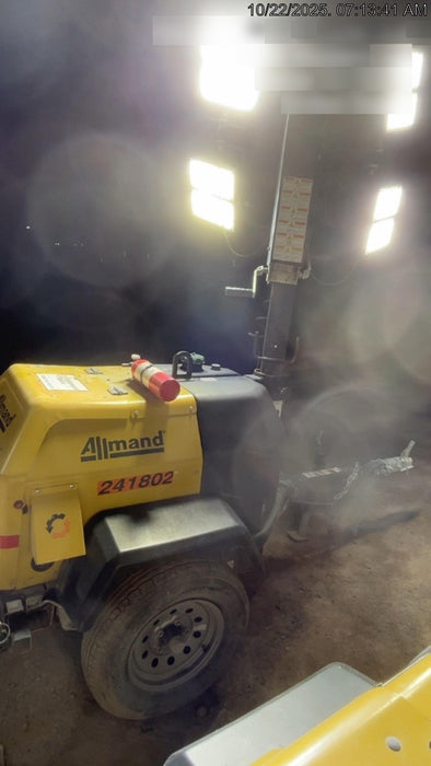 2022 Allmand NLV3GR (4) LED Light Fixture 350W, 23' Vertical Mast, 3kW Prime, Towable, Deep Sea L401, Leveling Jacks, Yanmar T4F 5.8hp