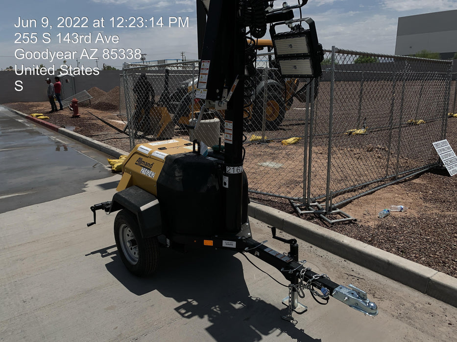 2022 Allmand NLV3GR (4) LED Light Fixture 350W, 23' Vertical Mast, 3kW Prime, Towable, Deep Sea L401, Leveling Jacks, Yanmar T4F 5.8hp