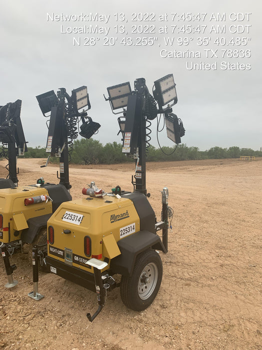 2022 Allmand NLV3GR (4) LED Light Fixture 350W, 23' Vertical Mast, 3kW Prime, Towable, Deep Sea L401, Leveling Jacks, Yanmar T4F 5.8hp