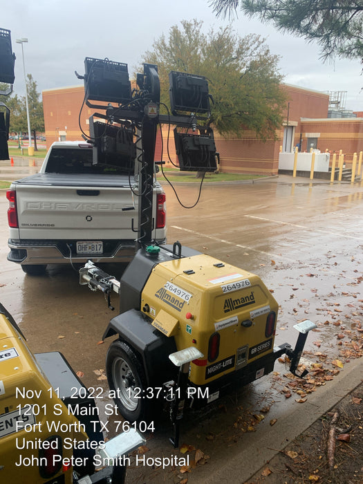 2022 Allmand NLV3GR (4) LED Light Fixture 350W, 23' Vertical Mast, 3kW Prime, Towable, ES Decals, T3