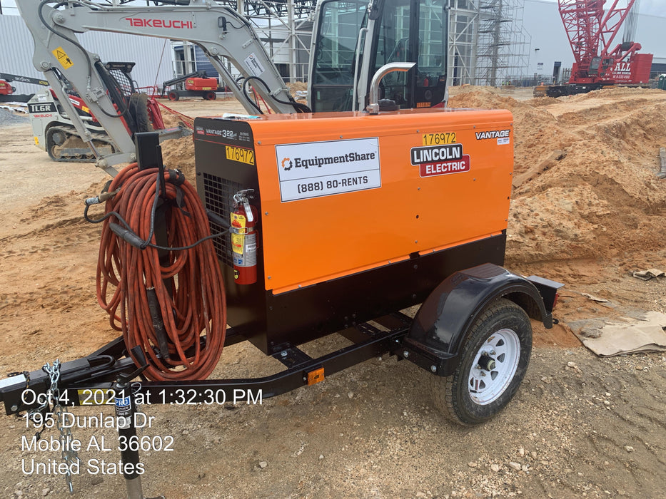 2021 Lincoln Electric Vantage 322 Vantage 322 Ready Pak 3 w/ Decals, ORANGE (includes trailer, cable rack, fender light kit) NO Telematics