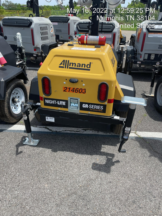 2022 Allmand NLV3GR (4) LED Light Fixture 350W, 23' Vertical Mast, 3kW Prime, Towable, Deep Sea L401, Leveling Jacks, Yanmar T4F 5.8hp