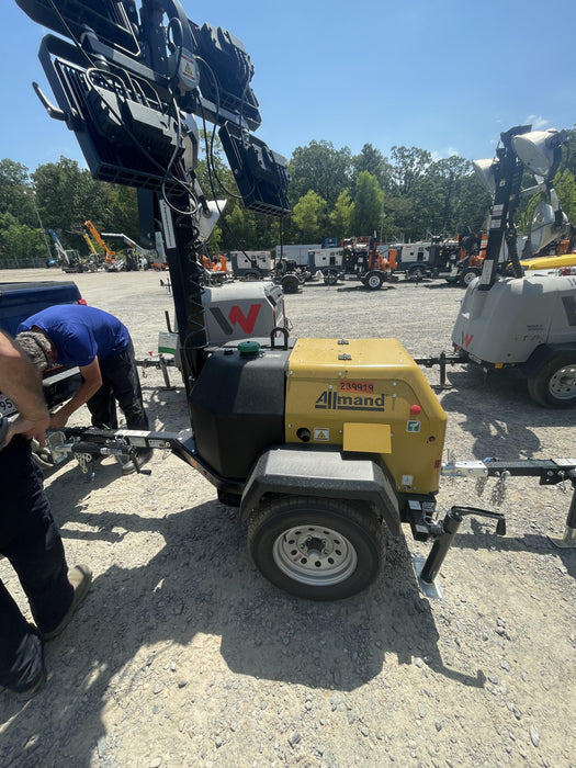 2022 Allmand NLV3GR (4) LED Light Fixture 350W, 23' Vertical Mast, 3kW Prime, Towable, Deep Sea L401, Leveling Jacks, Yanmar T4F 5.8hp