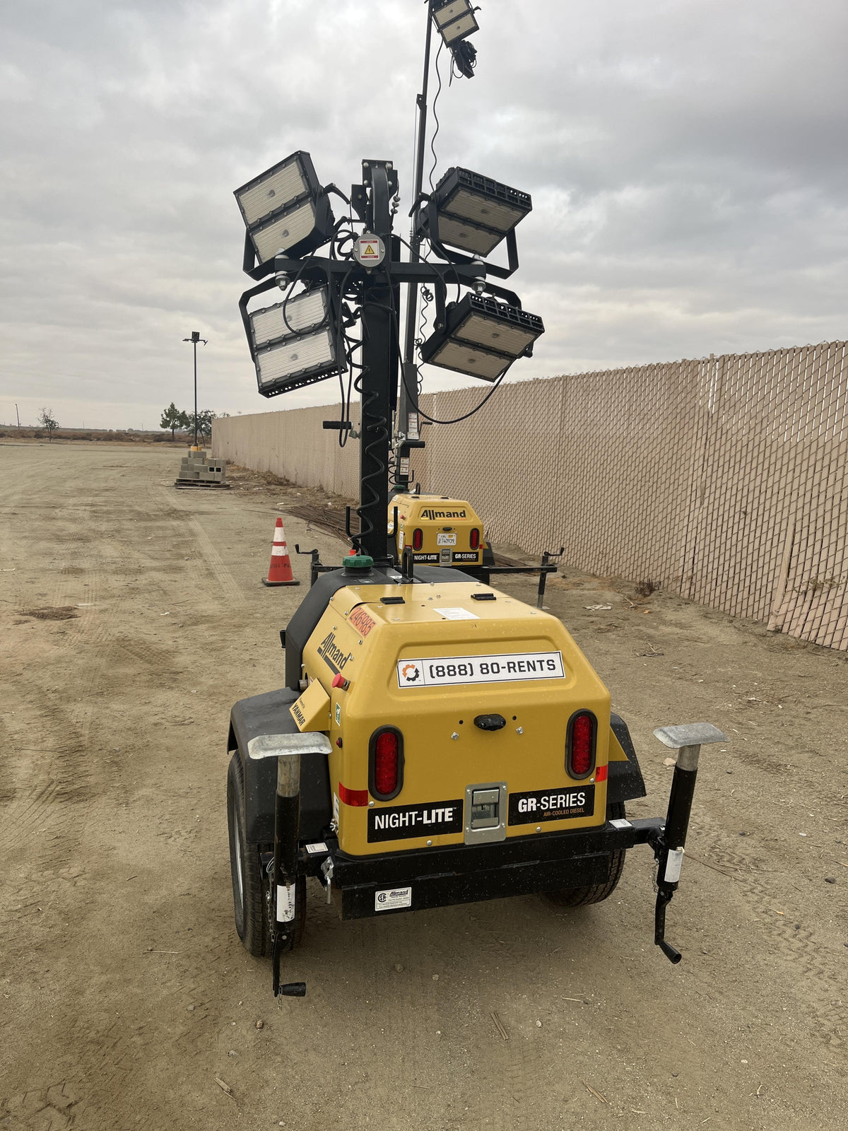 2022 Allmand NLV3GR (4) LED Light Fixture 350W, 23' Vertical Mast, 3kW Prime, Towable, ES Decals, T3