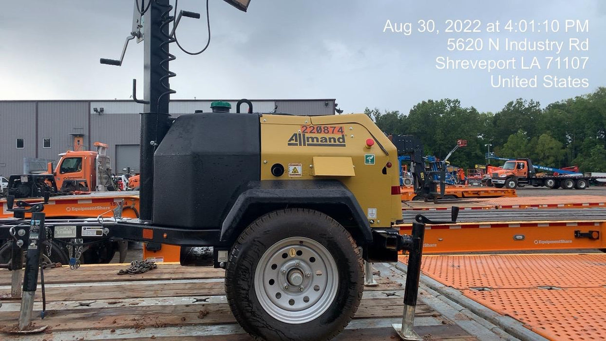 2022 Allmand NLV3GR (4) LED Light Fixture 350W, 23' Vertical Mast, 3kW Prime, Towable, Deep Sea L401, Leveling Jacks, Yanmar T4F 5.8hp