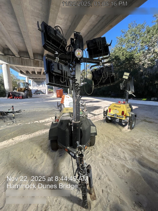 2021 Allmand NLV3GR (4) LED Light Fixture 350W, 23' Vertical Mast, 3kW Prime, Towable, Deep Sea L401, Leveling Jacks, Yanmar T4F 5.8hp