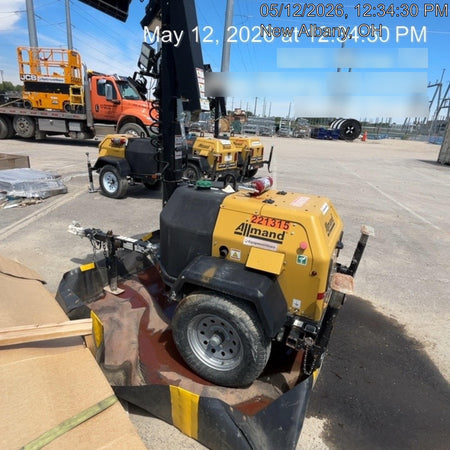 2022 Allmand NLV3GR (4) LED Light Fixture 350W, 23' Vertical Mast, 3kW Prime, Towable, Deep Sea L401, Leveling Jacks, Yanmar T4F 5.8hp