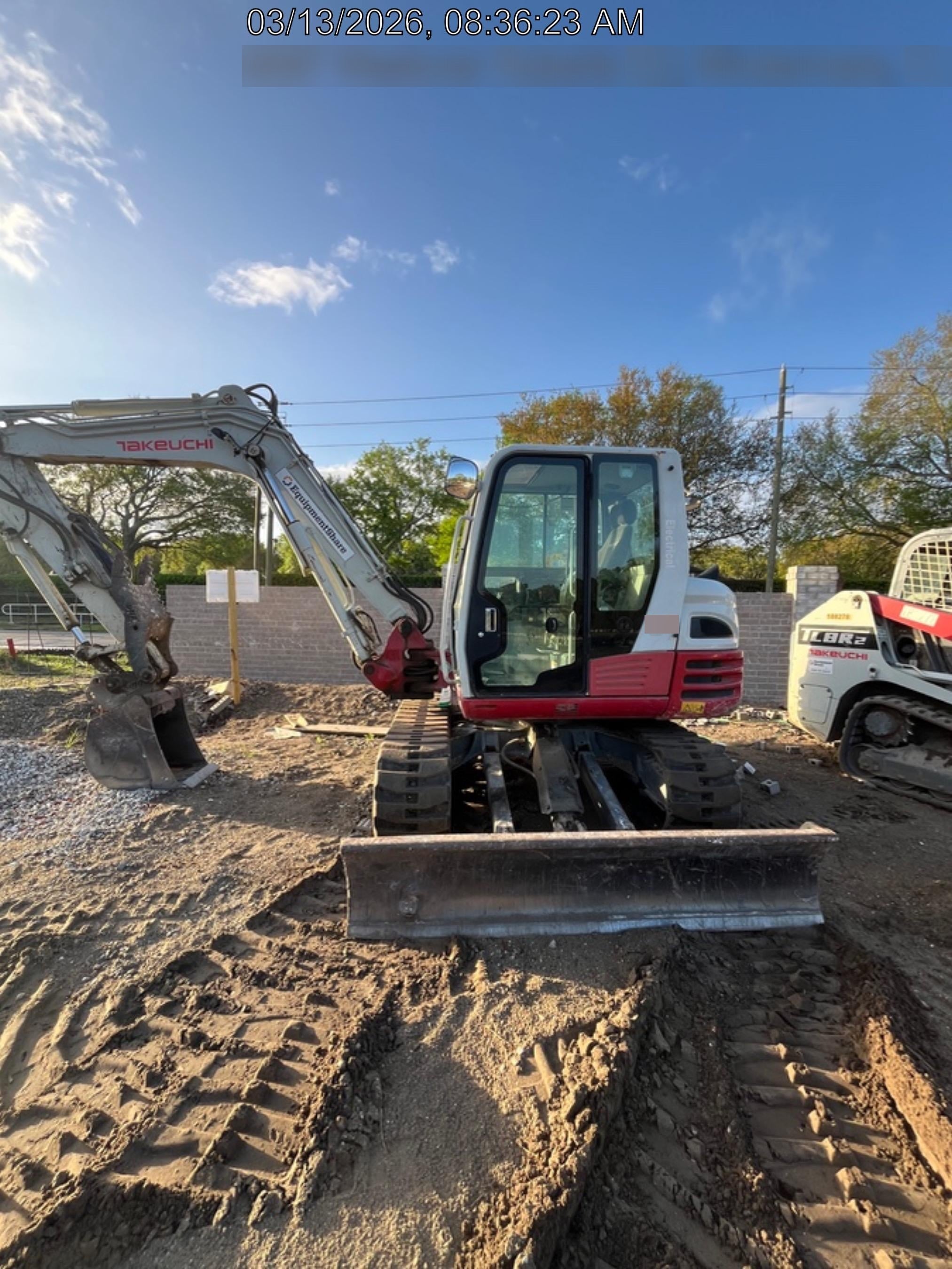 2019 Takeuchi TB290 Cab, AC, Rubber Tracks, Dozer Blade, Travel Alarm, Control Pattern Change Valve, Auxiliary Hydraulics w/18" Quick Coupler Bucket with teeth, 6.2 cu. ft. capacity/24" Quick Coupler Bucket with teeth, 8.6 cu. ft. capacity/36" Quick Coupler Bucket with teeth, 13.4 cu. ft. capacity, Quick Coupler, Hydraulic Thumb Installed