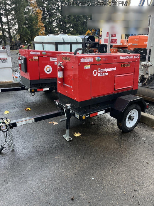 2022 Shindaiwa DGW400MDL Kubota D902 Engine, 23 HP, Dual Op Welder, Wire, Arc, Droop Stick, Tig, and CC Stick Functionality, Simulphase, 3 Phase and 1 Phase Gen Output, Single Axle NB Trlr, Slr Trckl Chrg 12V 12W, Fire Ext