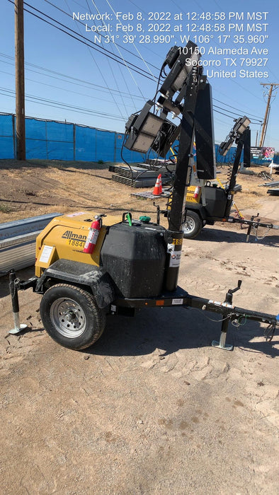 Allmand NLV3GR (4) LED Light Fixture 350W, 23' Vertical Mast, 3kW Prime, Towable, Deep Sea L401, Leveling Jacks, Yanmar T4F 5.8hp