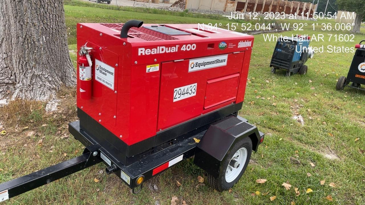 2023 Shindaiwa DGW400MDL Kubota D902 Engine, 23 HP, Dual Op Welder, Wire, Arc, Droop Stick, Tig, and CC Stick Functionality, Simulphase, 3 Phase and 1 Phase Gen Output, Single Axle NB Trlr, Slr Trckl Chrg 12V 12W, Fire Ext