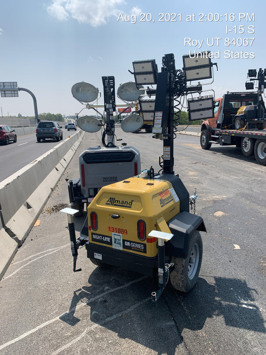 2021 Allmand NLV3GR (4) LED Light Fixture 350W, 23' Vertical Mast, 3kW Prime, Towable, Deep Sea L401, Leveling Jacks, Yanmar T4F 5.8hp