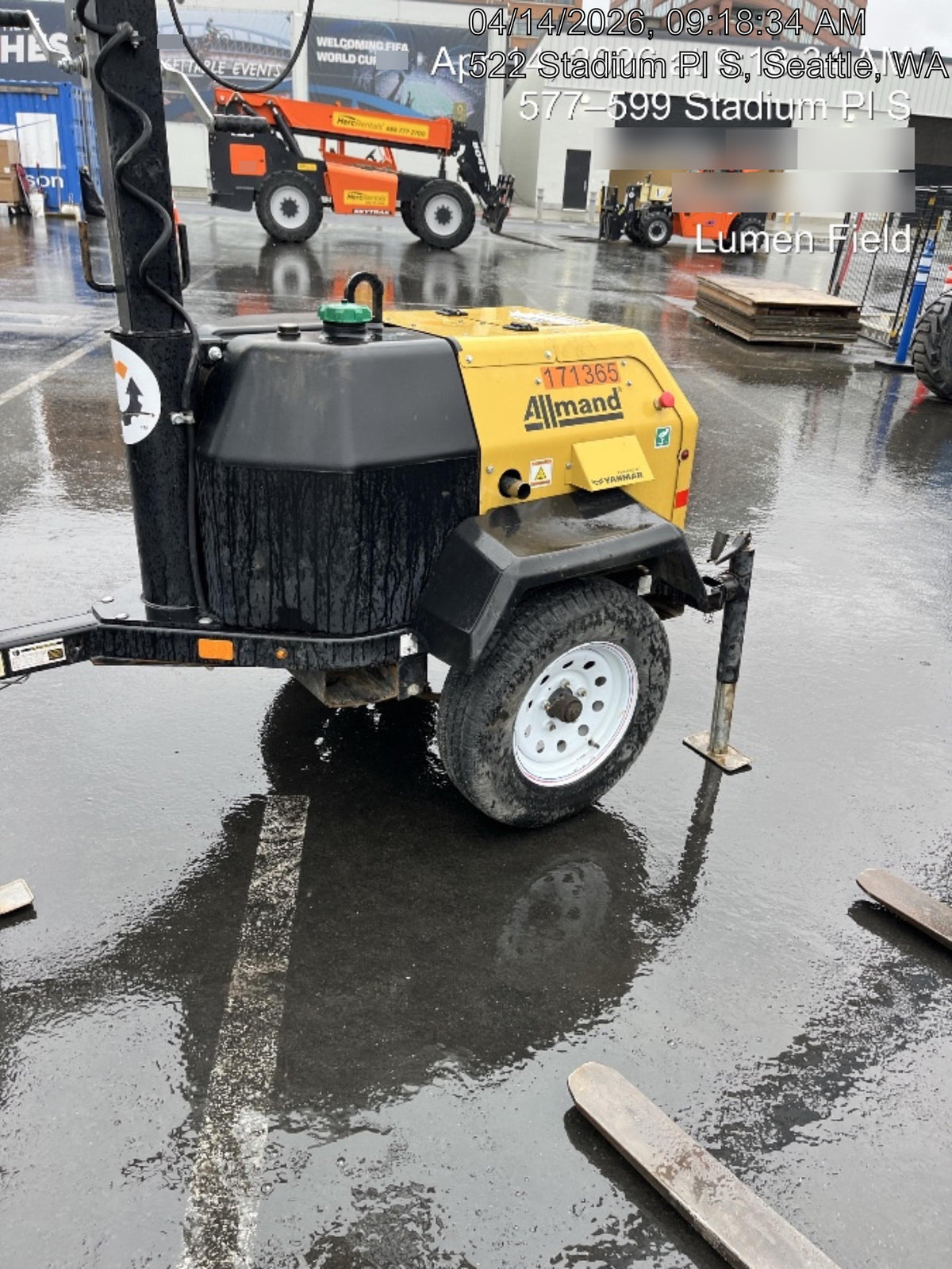 2021 Allmand NLV3GR (4) LED Light Fixture 350W, 23' Vertical Mast, 3kW Prime, Towable, Deep Sea L401, Leveling Jacks, Yanmar T4F 5.8hp