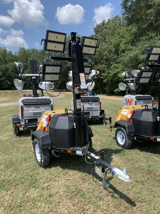 2021 Allmand NLV3GR (4) LED Light Fixture 350W, 23' Vertical Mast, 3kW Prime, Towable, Deep Sea L401, Leveling Jacks, Yanmar T4F 5.8hp