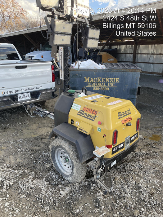 2022 Allmand NLV3GR (4) LED Light Fixture 350W, 23' Vertical Mast, 3kW Prime, Towable, ES Decals, T3