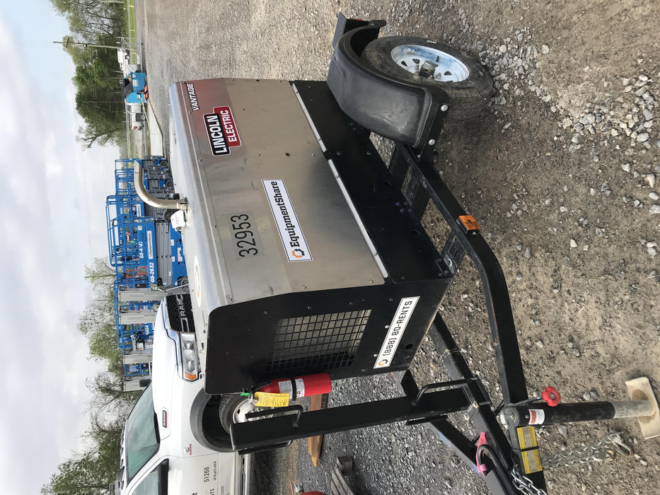 2019 Lincoln Electric Vantage 322 Welder Ready-Pak 3, Two wheel trailer, Fender and Light kit, Cable Rack