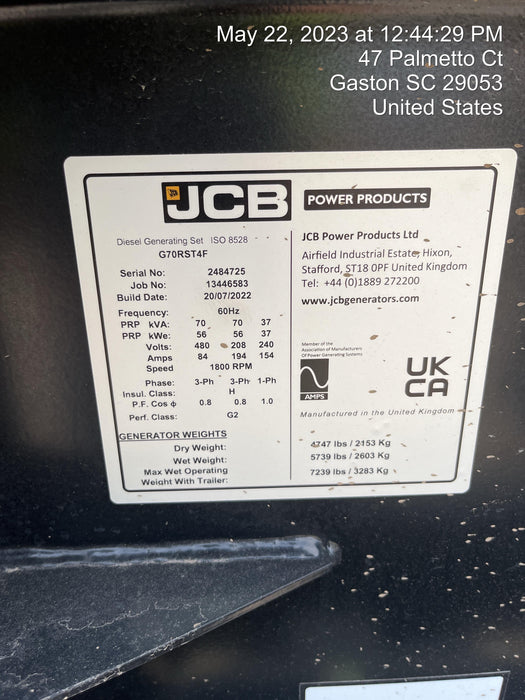 2022 JCB G70RST4F