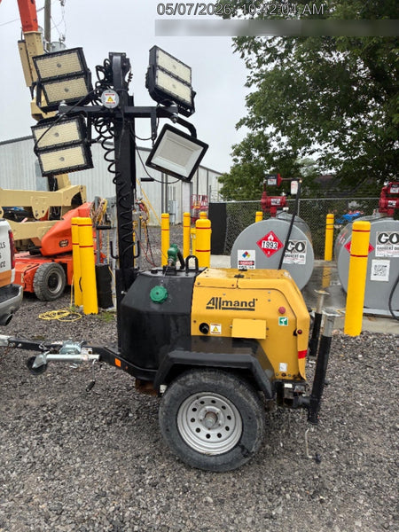 2022 Allmand NLV3GR (4) LED Light Fixture 350W, 23' Vertical Mast, 3kW Prime, Towable, Deep Sea L401, Leveling Jacks, Yanmar T4F 5.8hp