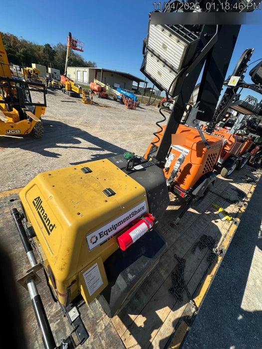 2022 Allmand NLV3GR (4) LED Light Fixture 350W, 23' Vertical Mast, 3kW Prime, Towable, Deep Sea L401, Leveling Jacks, Yanmar T4F 5.8hp