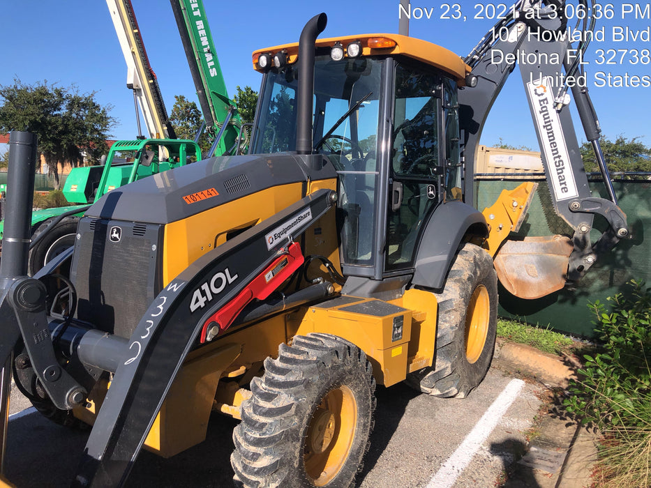 2020 John Deere 410L - Extendable Stick Cab/Heat/Air, 4WD, Extendable Stick, Pilot Controls, 2 Way Hydraulics, TAG Manual QC